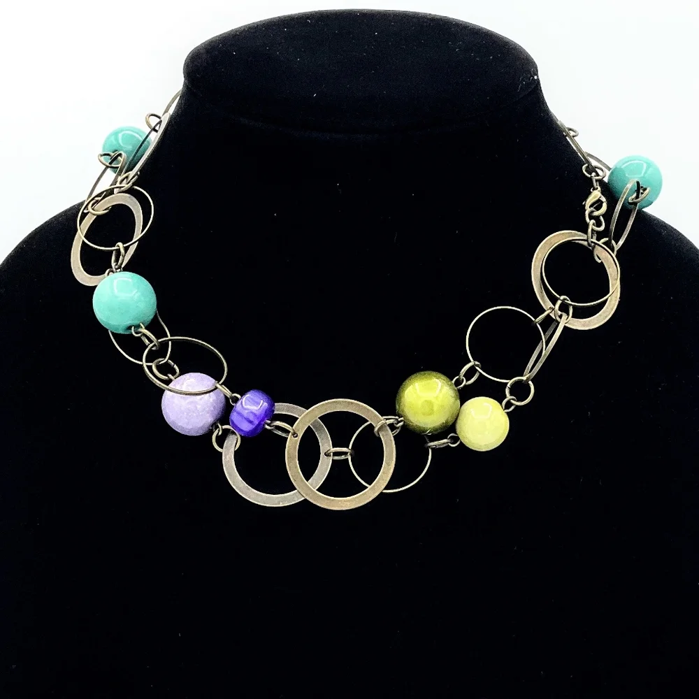 NWOT Asymmetrical Insustrial 30" Multi-color Glaze Beaded Design Necklace
